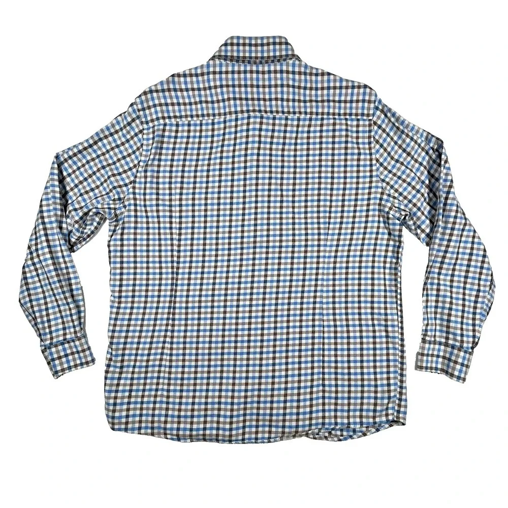 Report Collection Originals Button Up Shirt Men's XL Blue Brown Plaid Business